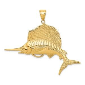 14k Yellow Gold Sailfish Necklace Charm Pendant